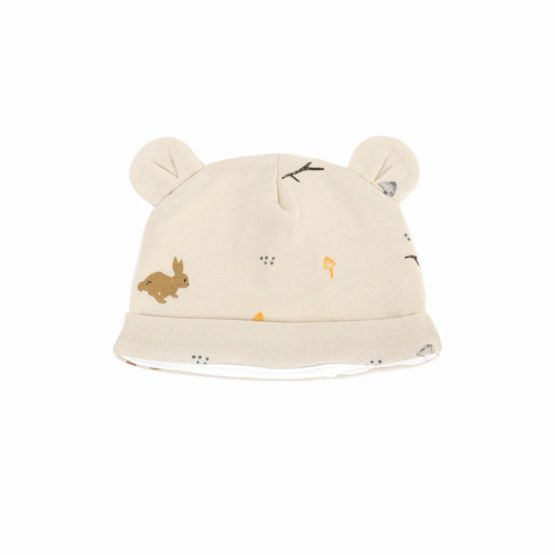 Baby Organic Bear Hat in Beige Rabbit Print