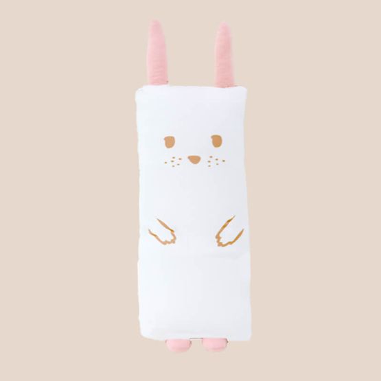 A kids' bamboo pillow with a pink bunny design in medium by Le Petit Society.