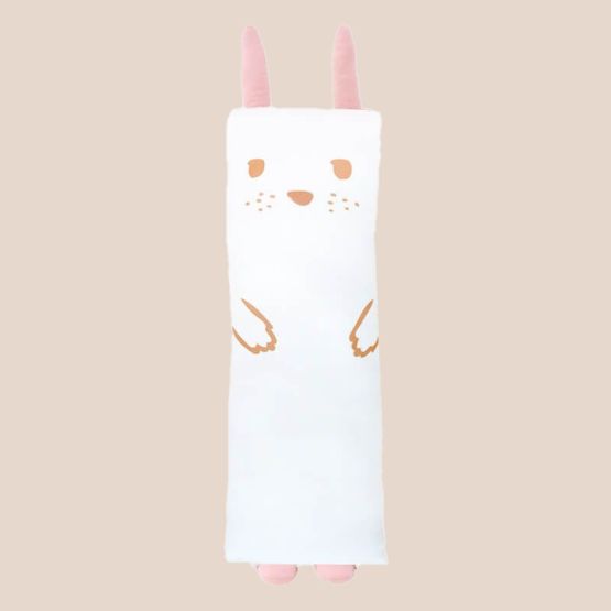 A kids' bamboo pillow with a pink bunny design in large by Le Petit Society.