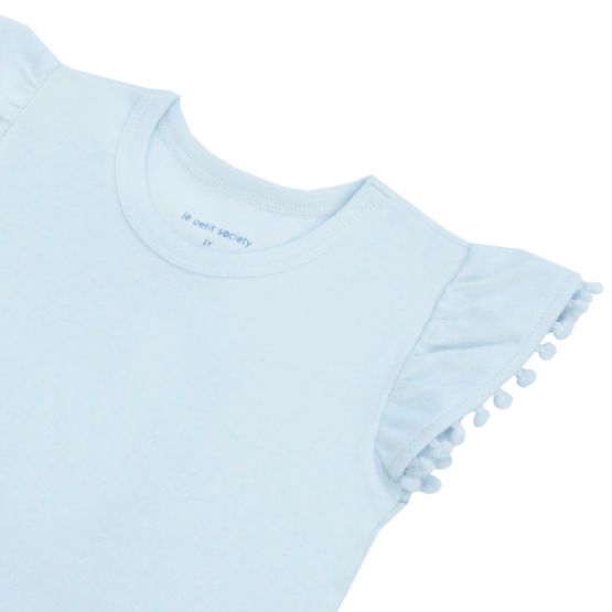 Resort Series - Girls Top with Pom Pom Sleeves in Blue