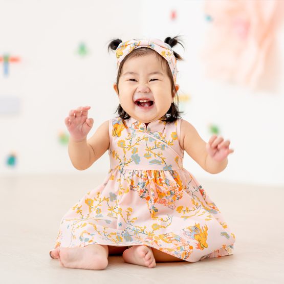 Dragon Series - Baby Girl Cheongsam in Pink Floral Print