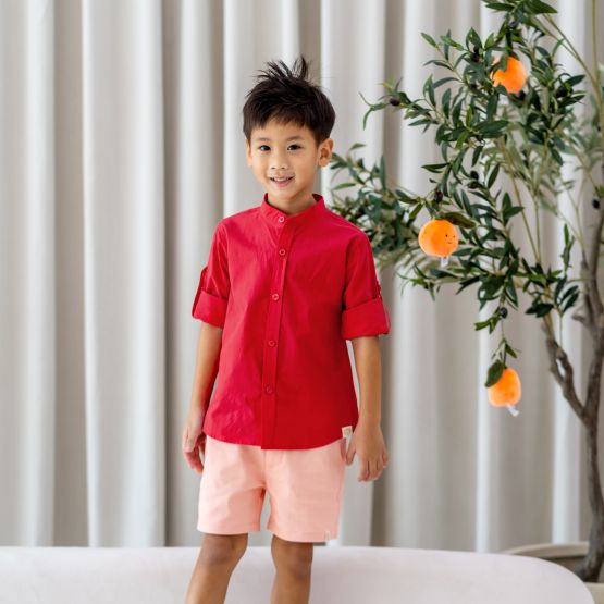 Dragon Series - Boys Long Sleeves Shirt in Red (Personalisable)