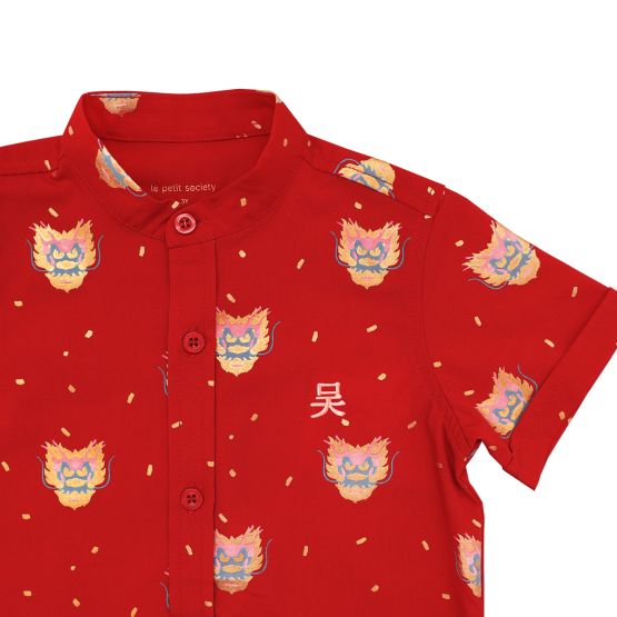 Dragon Series - Boys Shirt in Red Dragon Print (Personalisable)
