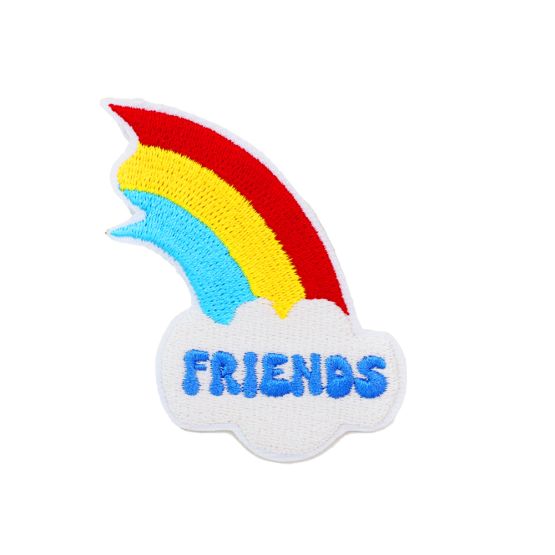 A velcro friendship patch that is the half of a rainbow .