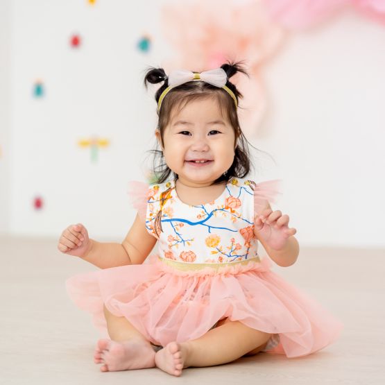Garden Series - Baby Girl Bubble Dress in White Peony
