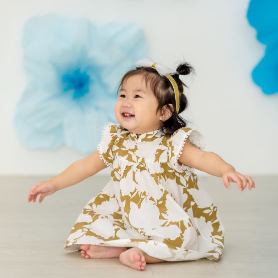 Garden Series - Baby Girl Flutter Dress in Ochre Floral