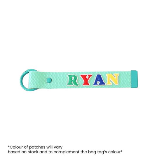 Le Petit Society's customisable bag tag with name patches.