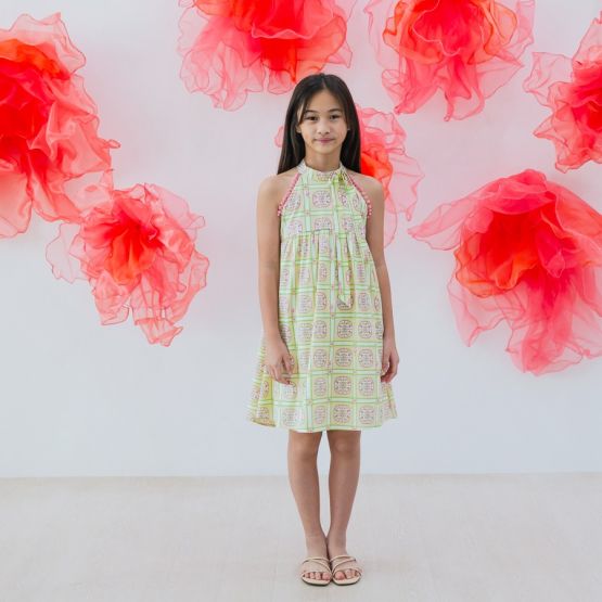 Heritage Series - Girls Cheongsam in Beige Peranakan Print