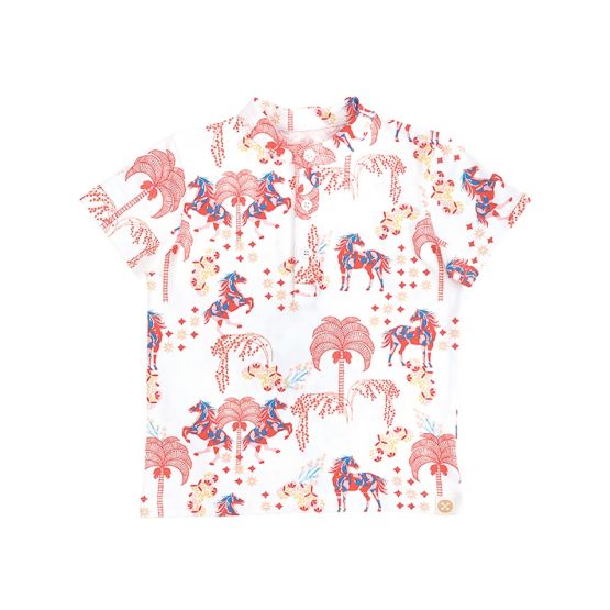 Zodiac Series - Boys Jersey Shirt in Red Carnival Horse Print