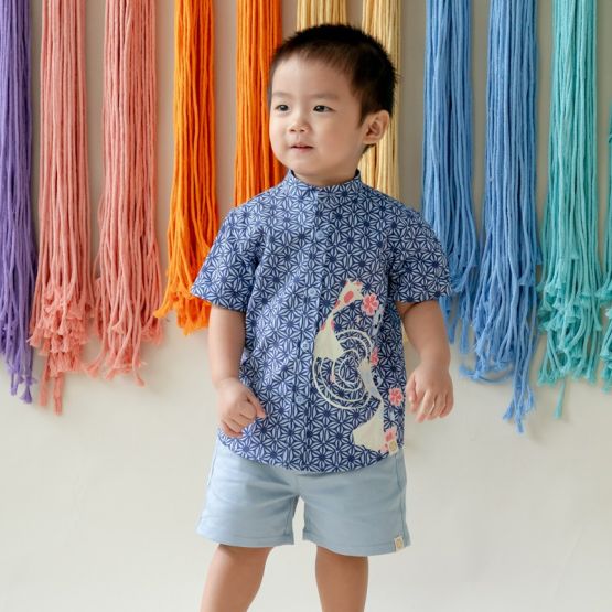 Bermuda Shorts with Adjustable Waistband - Dusty Blue