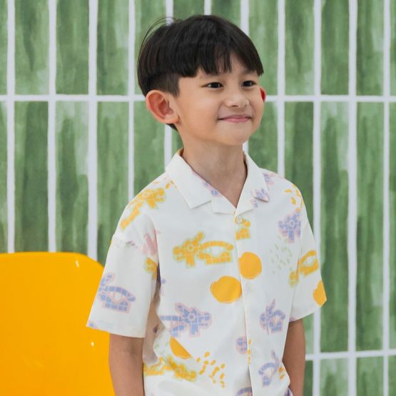 Heritage Series - Boys Shirt in Pastel Dragon Playground Print