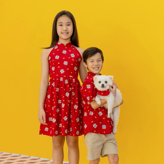 Lion Dance Series - Girls Halter Dress in Red