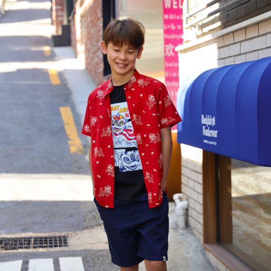 Lion Dance Series - Boys Shirt in Red Lion Print