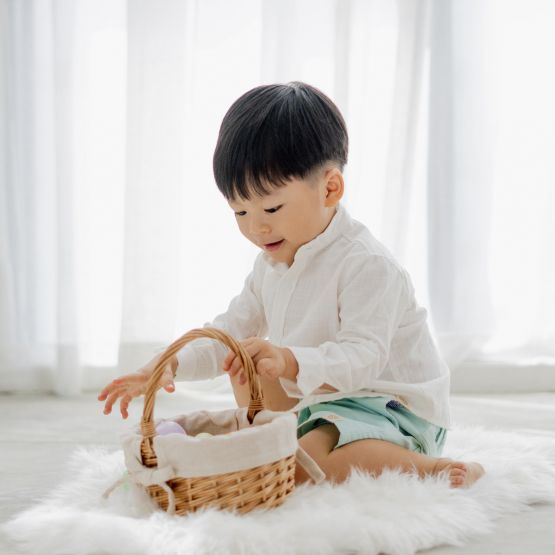 Papa & Mini - Boys Long Sleeves Shirt in White Linen (Personalisable)