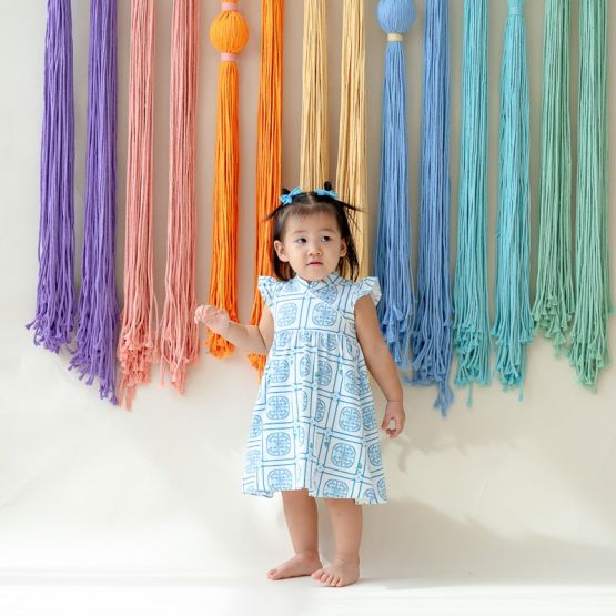 Heritage Series - Baby Girl Jersey Cheongsam in Blue Peranakan Print