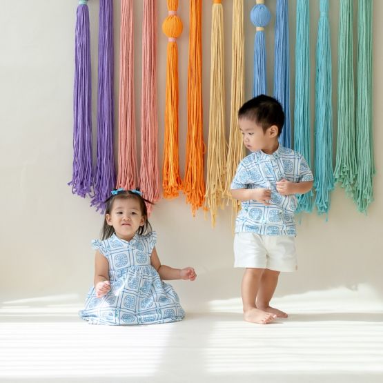 Heritage Series - Baby Girl Jersey Cheongsam in Blue Peranakan Print
