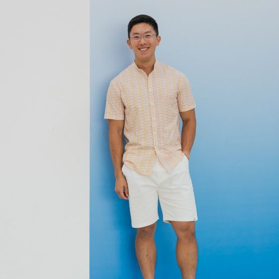 Heritage Series - Men's Mandarin Shirt in HDB Tweed Print (Classic Fit)