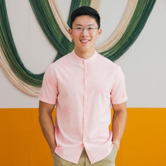 Heritage Series - Men's Mandarin Shirt in Pink Lilies (Classic Fit)