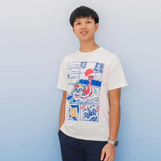 Lion Dance Series - Adult Comic Print Tee in White