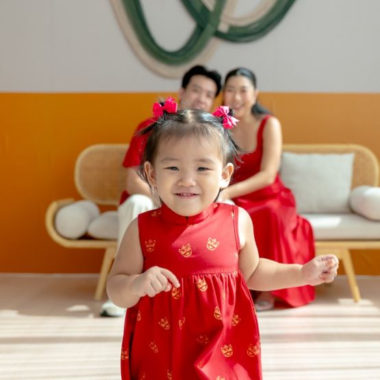 Lion Dance Series - Baby Girl Cheongsam in Gold Lion Print