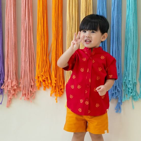 Lion Dance Series - Boys Shirt in Gold Lion Print