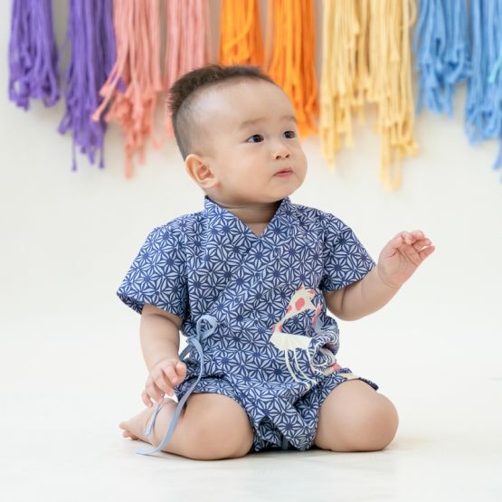 Oriental series - Baby Kimono in Navy Origami Koi Print