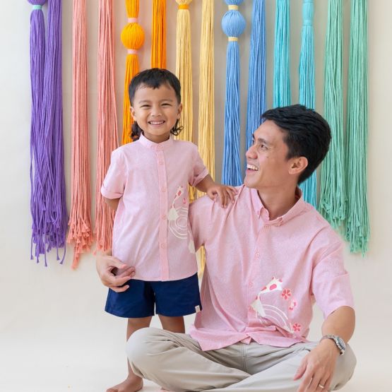 Oriental Series - Boys Shirt in Pink Origami Koi Print