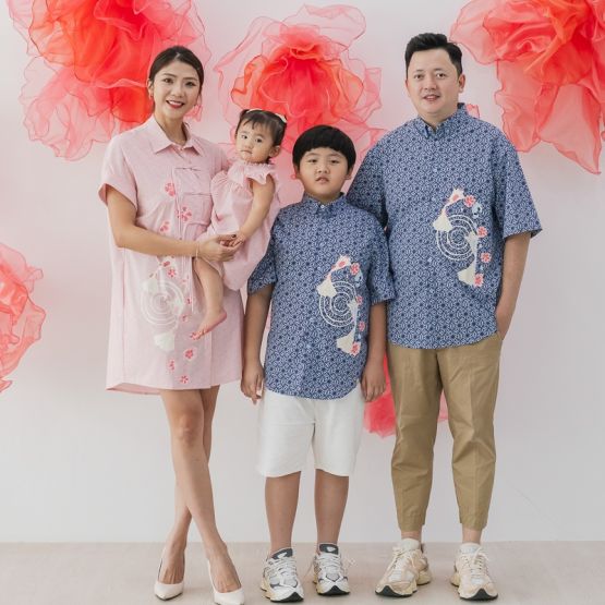 Oriental Series - Ladies Shirt Dress in Pink Origami Koi Print
