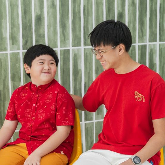 Zodiac Series - Kids Red Tee in Gold Horse Print