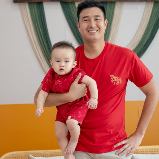 Zodiac Series - Adult Red Tee in Gold Horse Print