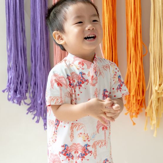 Zodiac Series - Boys Jersey Shirt in Red Carnival Horse Print