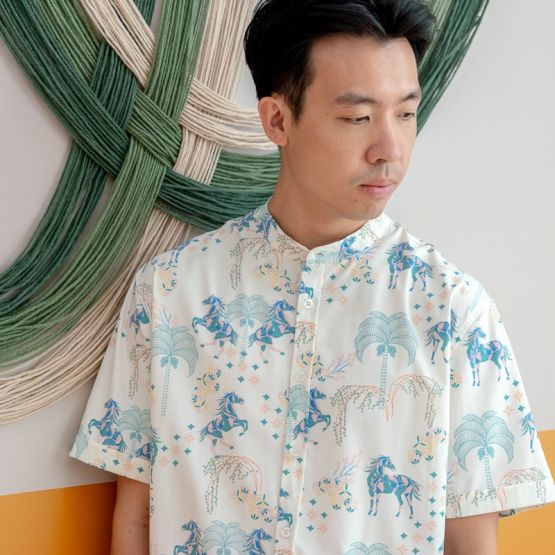 Zodiac Series - Men's Shirt in Teal Carnival Horse Print (Classic Fit)