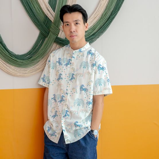 Zodiac Series - Men's Shirt in Teal Carnival Horse Print (Classic Fit)