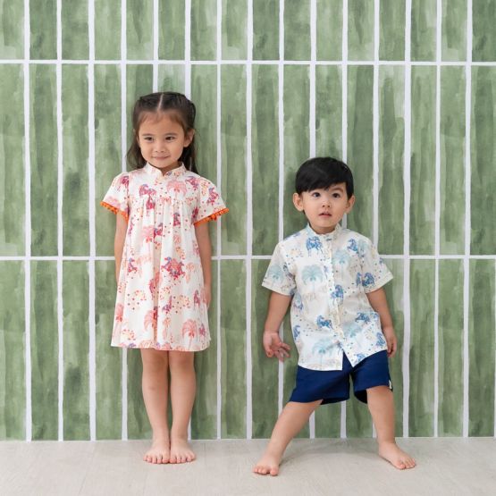 Zodiac Series - Boys Shirt in Teal Carnival Horse Print