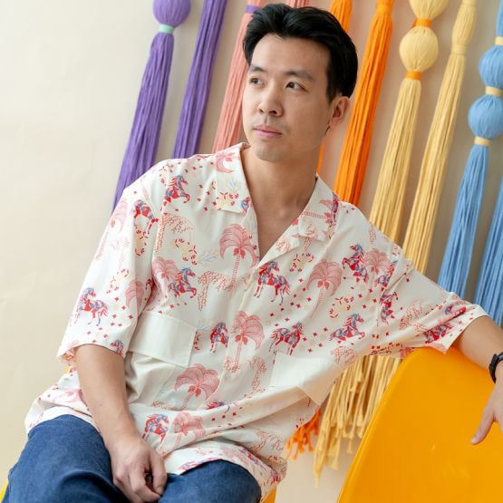Zodiac Series - Men's Shirt in Red Carnival Horse Print (Relaxed Fit)