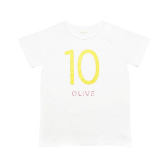 Number 10 Tee in White/Gold