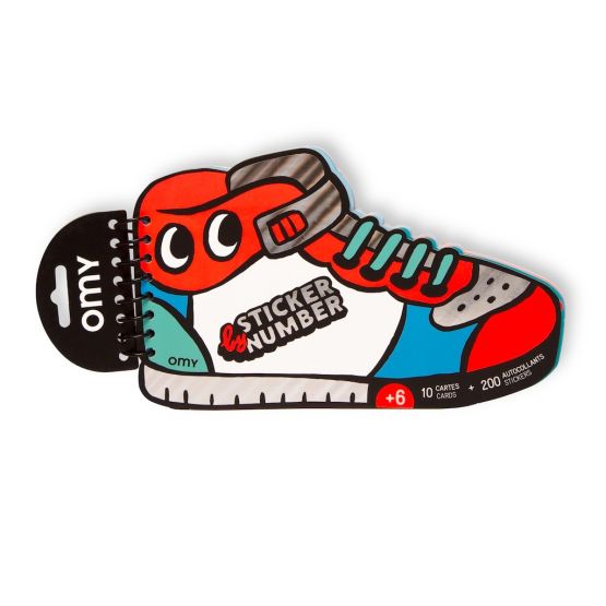 OMY Sticker by Number Activity Book – Shoe-Shaped Spiral Pad with 10 Cards and 200+ Stickers, Fun Creative Craft for Kids Ages 6+, Educational and Artistic Sticker Game