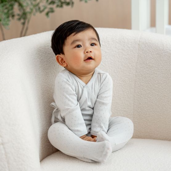 Organic Baby Long Sleeve Kimono Sleepsuit in Grey