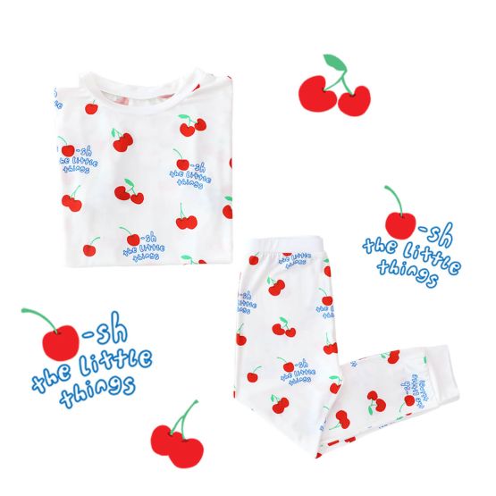 Kids Bamboo Short Sleeves Pyjamas in Cherry Print 
