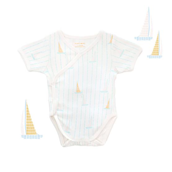 Baby Organic Kimono Romper in Sail Boat Print