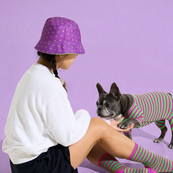 Reversible Bucket Hat in Eggplant by Selenight Co x Pat Law