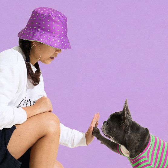 Reversible Bucket Hat in Eggplant by Selenight Co x Pat Law