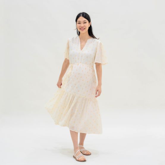 Le Petit Society x Ohhdivine - Ladies Tiered Dress in Cream (Nursing-Friendly)