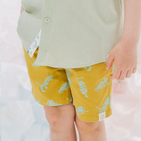 Bermuda Shorts with Adjustable Waistband - Tiger Print